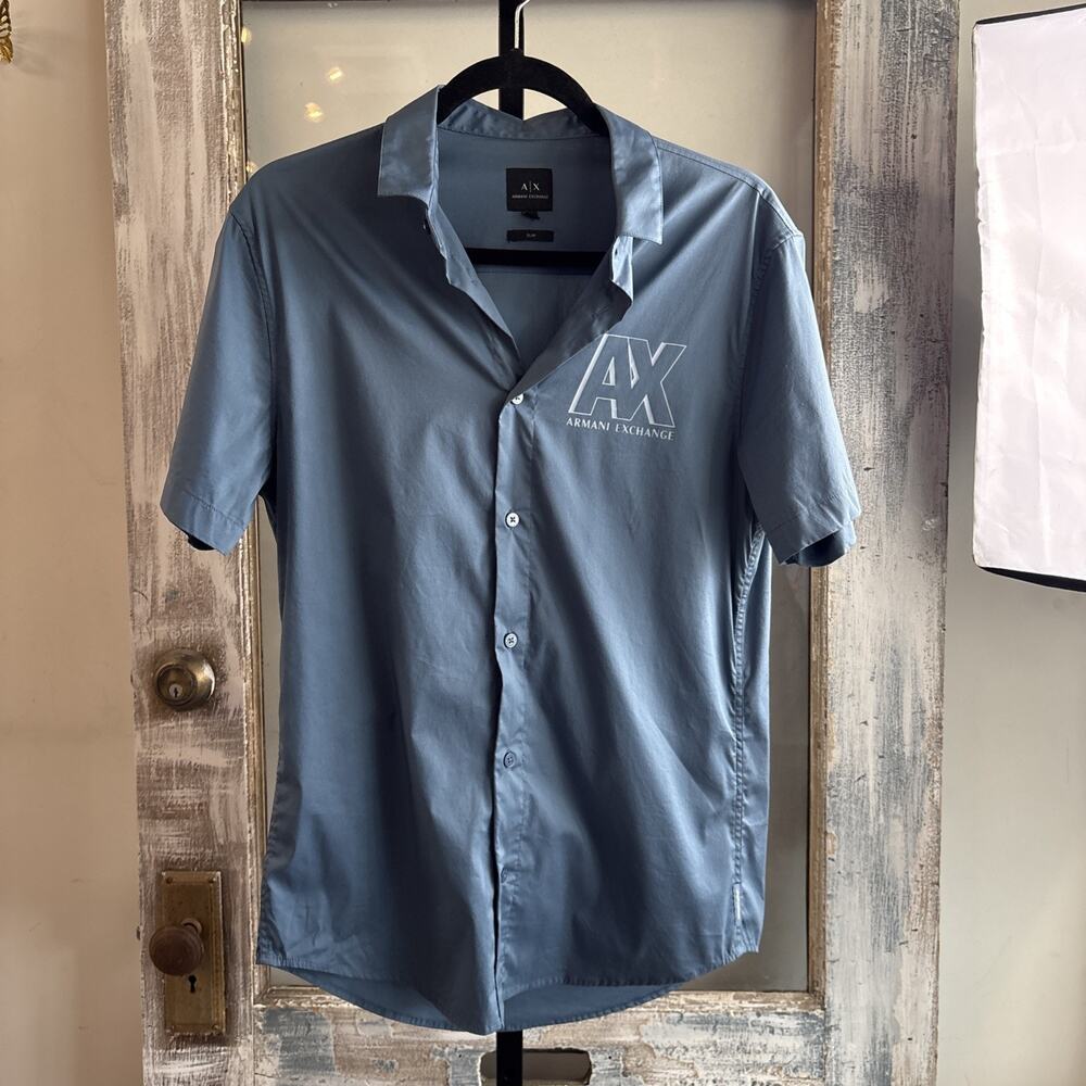 Men’s Armani Exchange Dark Blue Button Up Slim Fit Size Medium